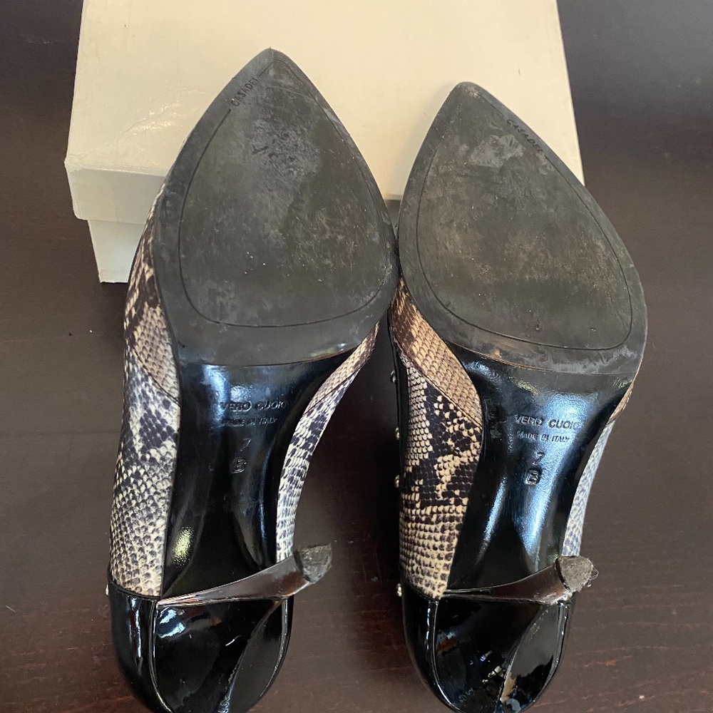 Casadei 7 Black Patent Leather Snakeskin Booties - Picture 5 of 8